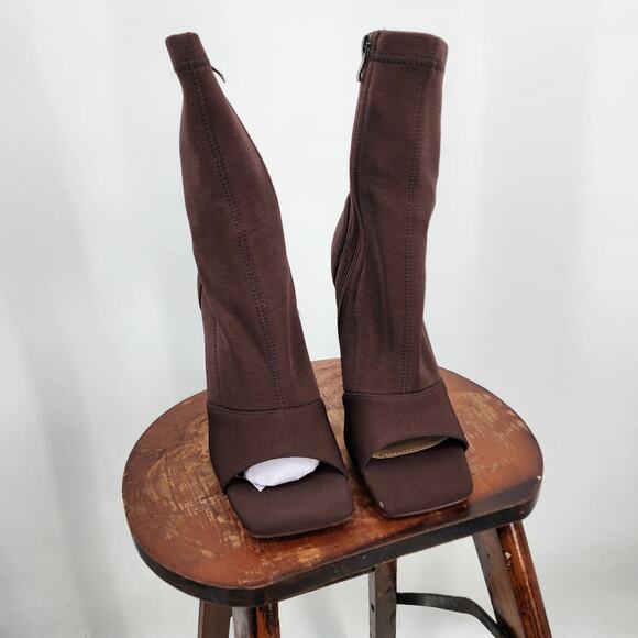 New Simmi Mona Brown Sock Heels Peep Square Toe Size‎ 6 - Picture 6 of 8